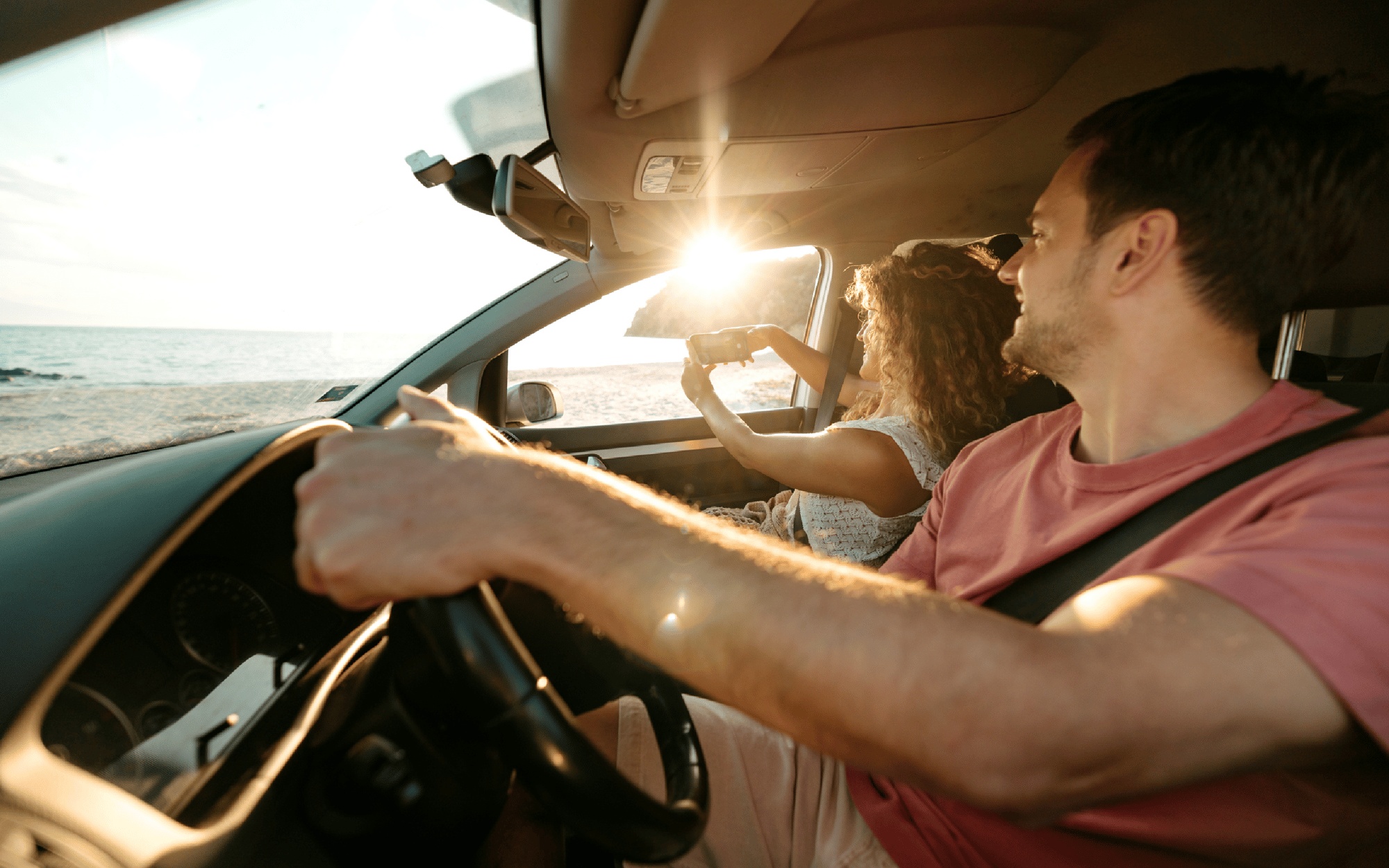 Couple driving on roadtrip