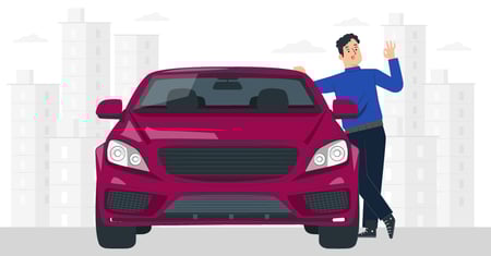 Man standing by a car infographic element
