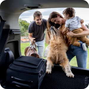 family-greeting-golden-retriever-at-open-car-trunk-with-luggage