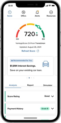 A screenshot of SavvyMoney app on a cellphone