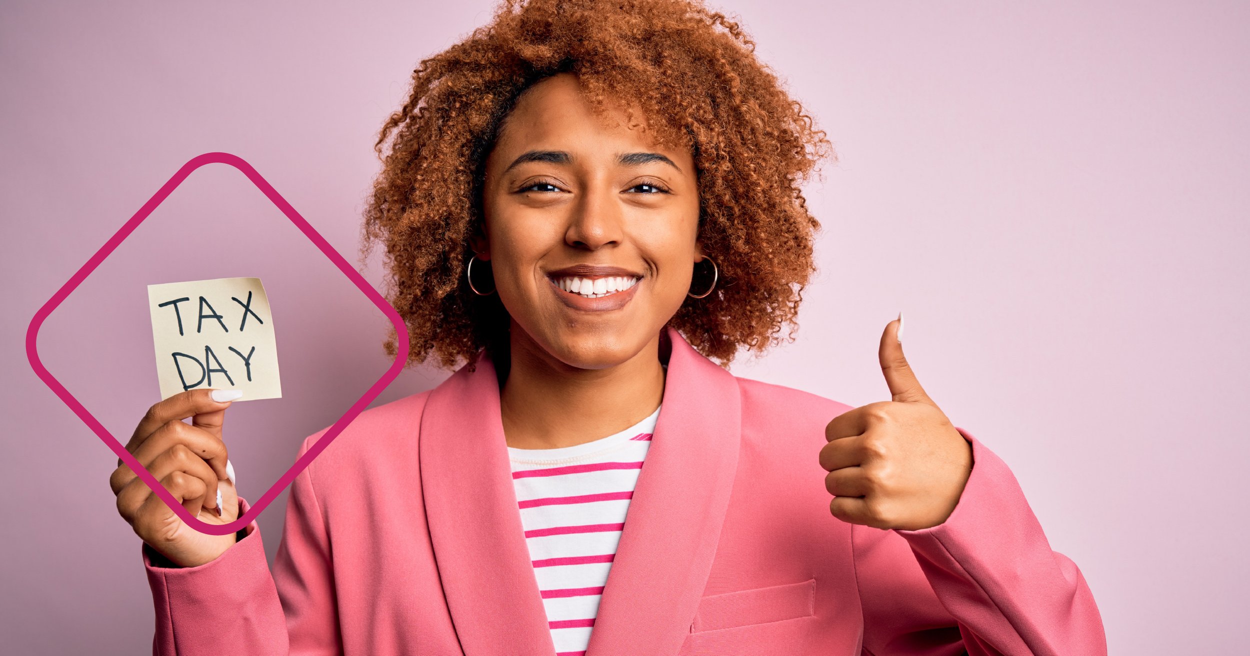 Woman holding tax resource sticky