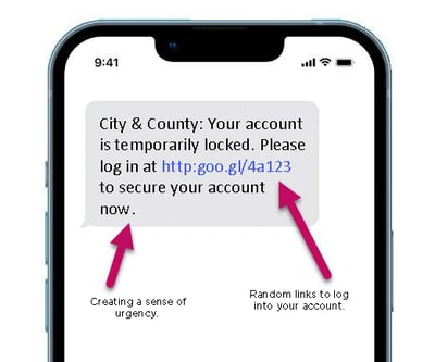 Fraud Text example on iphone screen