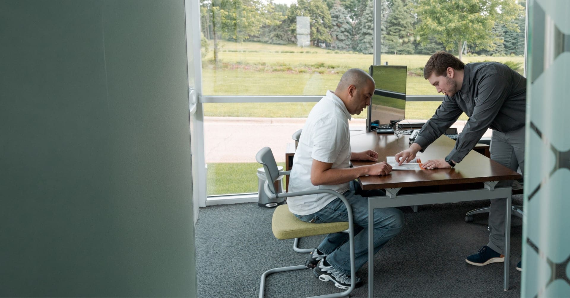 Bank loan officer reviewing documents