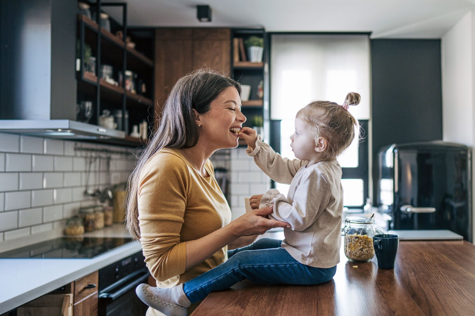 mom and daughter in the kitchen