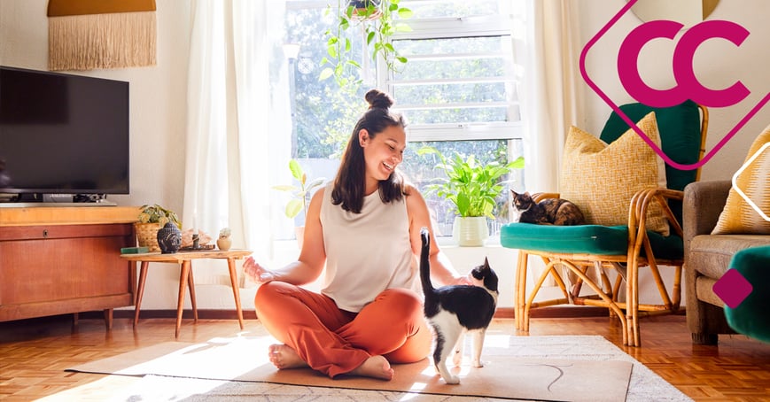 Woman relaxing with her cat